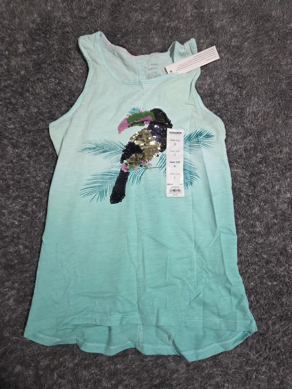 Sonoma Girls Aqua Ombre Tank Top with Sequin Toucan